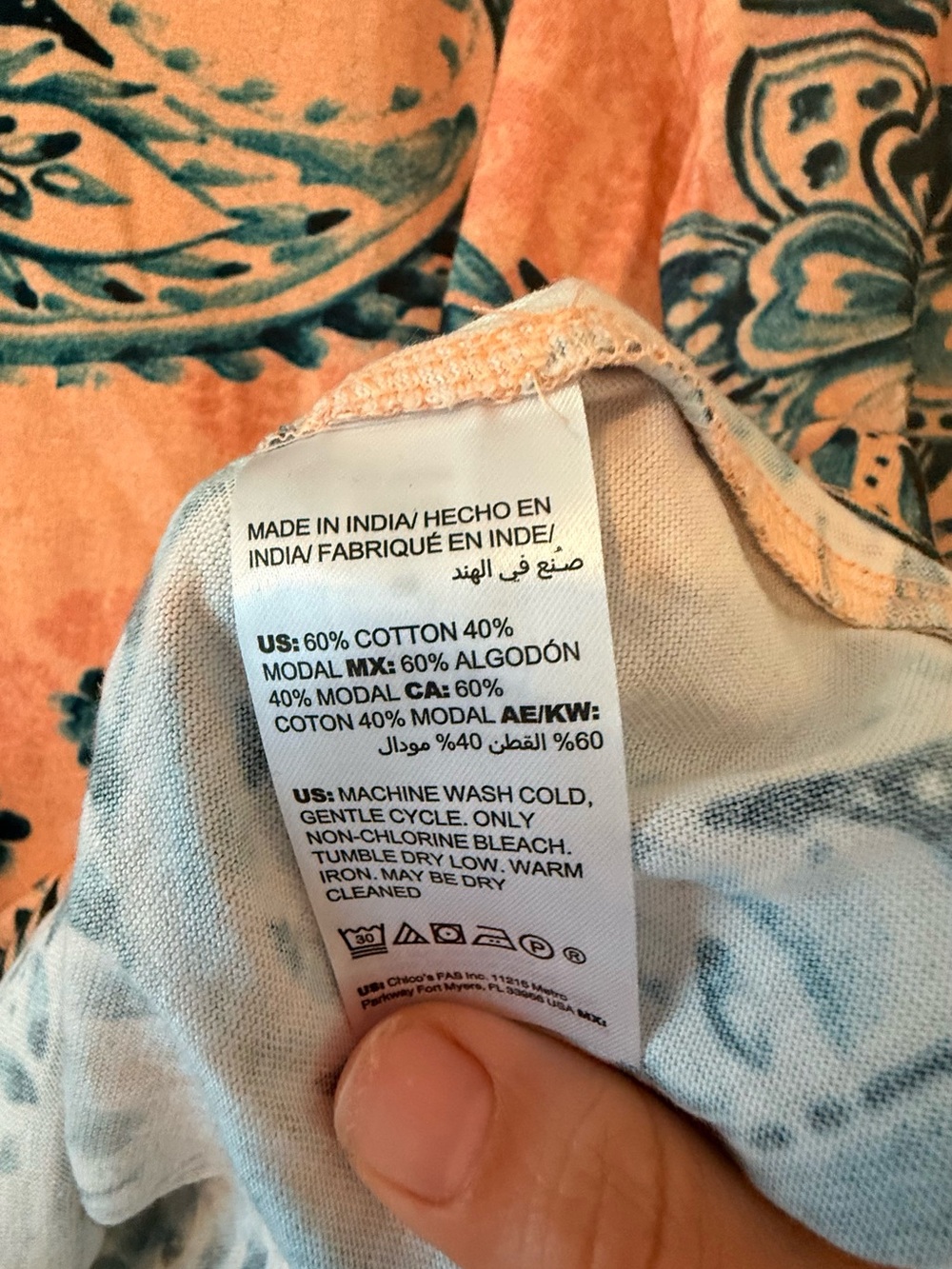 Chico's Peach and Teal Paisley V-Neck Tunic - Picture 7 of 8